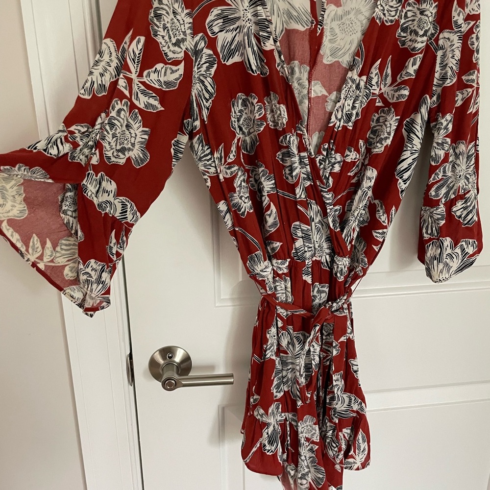 Source Unknown Red Floral Jumpsuit